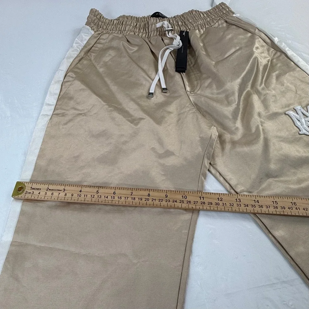 Amiri Satin Track Pants Gold Champagne White Stripe MA Logo Small NEW